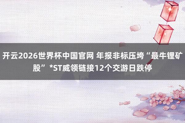 开云2026世界杯中国官网 年报非标压垮“最牛锂矿股” *ST威领链接12个交游日跌停