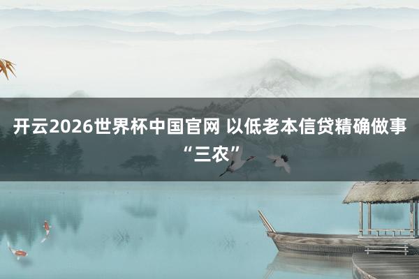 开云2026世界杯中国官网 以低老本信贷精确做事“三农”